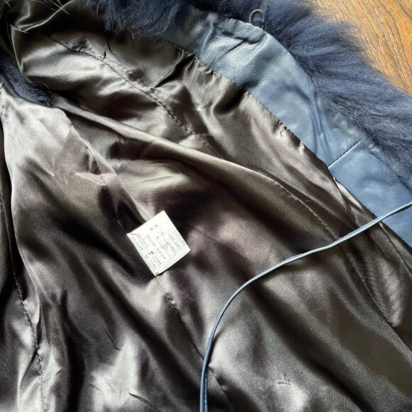 NWOT Leather Vest Navy Blue Real Fox Fur S size - Picture 13 of 16